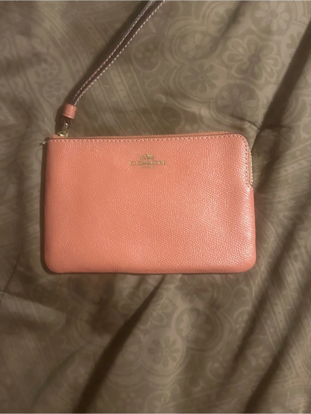 Coach  Pebbled Leather Wristlet with Gold Logo